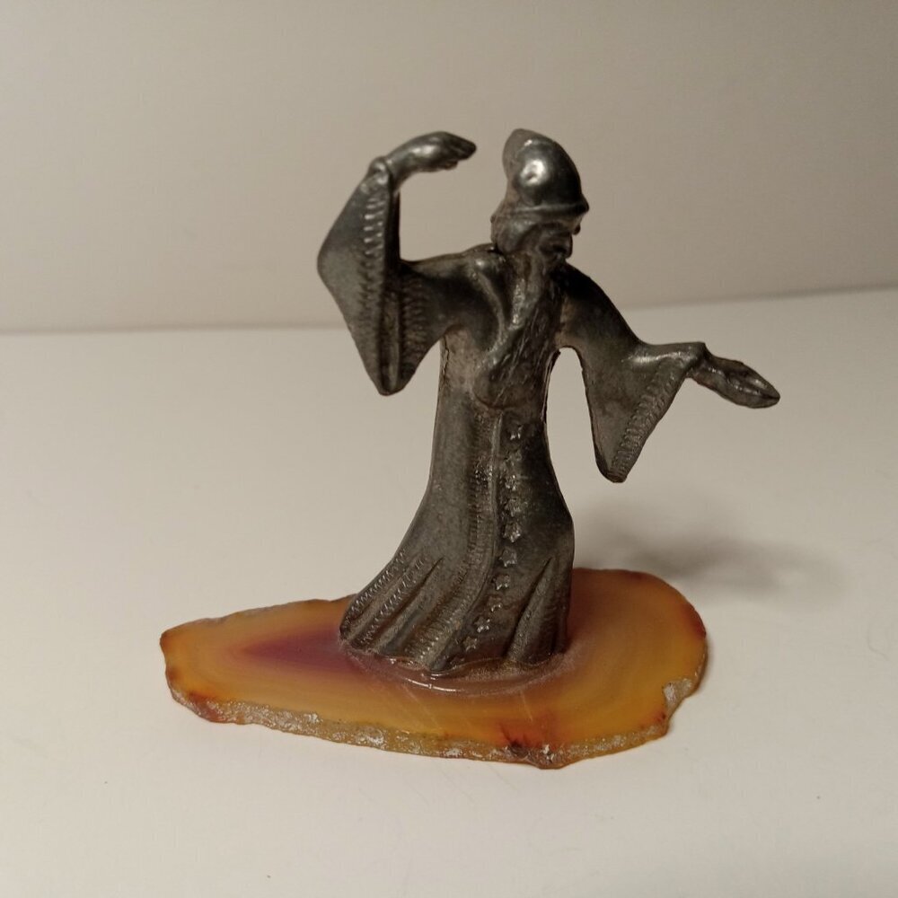2.5 in. Vintage Pewter Wizard On Natural Stone (Missng Magic Ball)